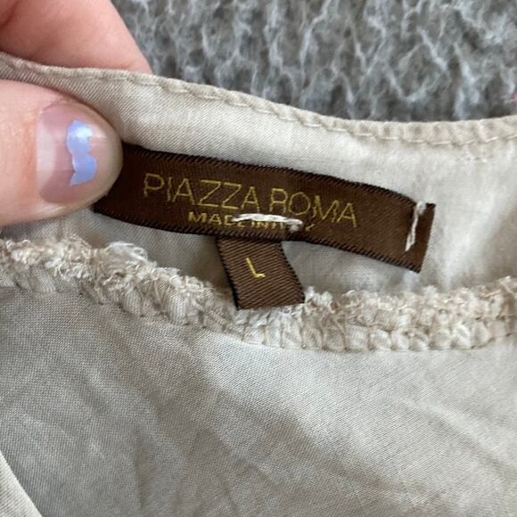 Piazza Roma Top Large Crochet Lace Lined Long Sleeve Cream Boho Beach Shirt - Picture 8 of 11